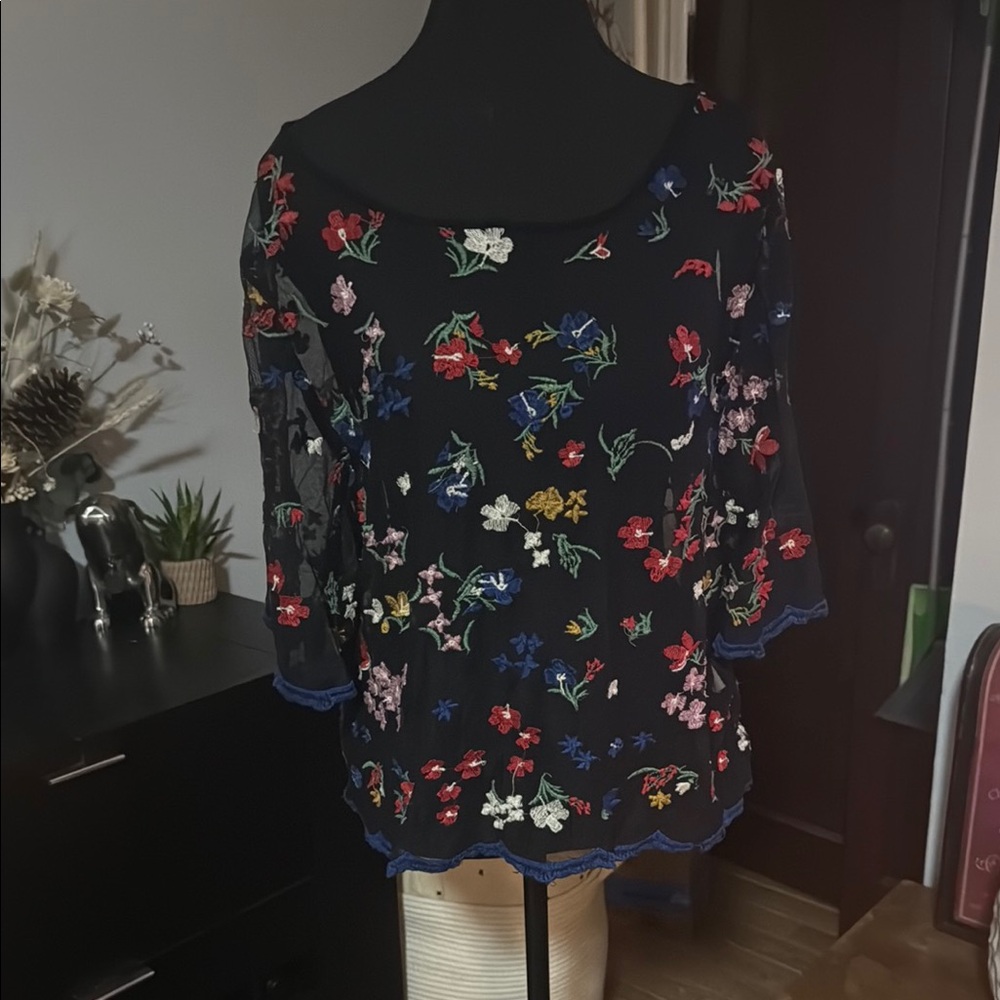 Floral Embroidered Black Top